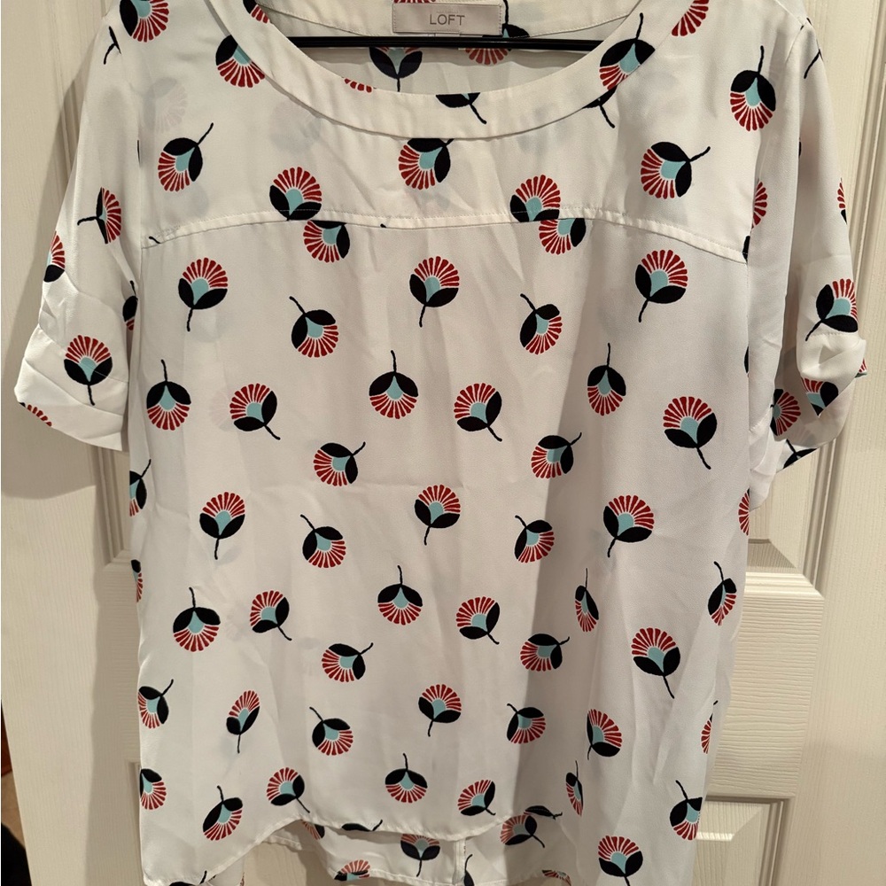 LOFT White and Red Patterned Blouse